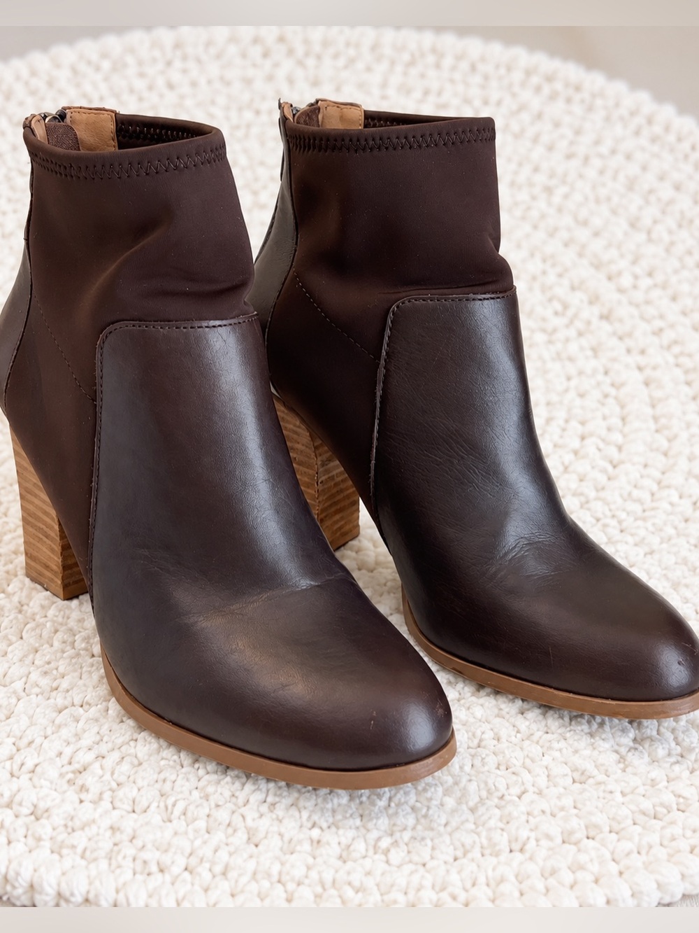 Adrienne Vittadini Ratti Women’s 8M Brown Mixed Media Leather Ankle Boots